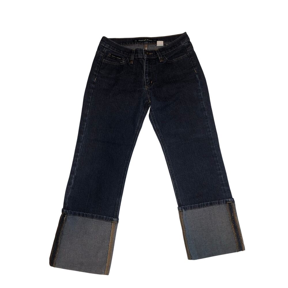 Vintage DKNY Jeans So Low Lita Size S M Wide Cuff Y2K Low Rise Blue 90s Dark